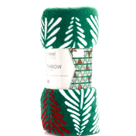 Christmas Tree Green Red Holiday Real Living Soft Blanket Throw 50 x 60 - Picture 2 of 4